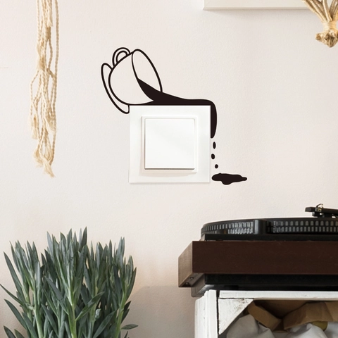 Creative Coffee Cup Silhouette Switch Wall Sticker Waterproof PVC Decal For Kitchen Dining Room Home Decoration