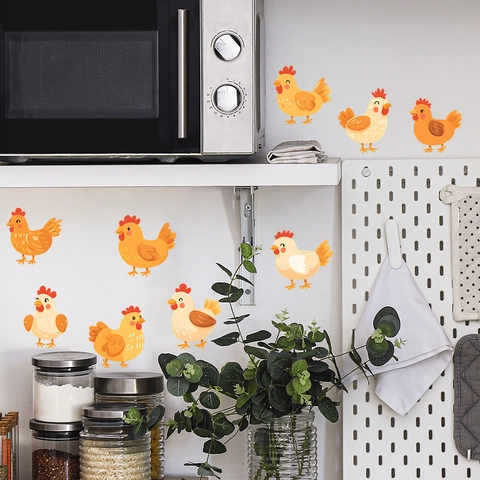 Funny Cartoon Chicken Wall Stickers PVC Self Adhesive Animal Decal For Kitchen Dining Room Home Decor Background Art