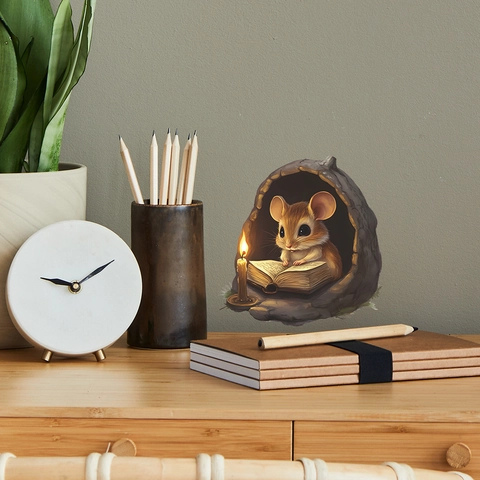 3D Cartoon Mausloch Wandaufkleber Lustige Lesende Maus Wandtattoo Für Kinderzimmer Fußleiste Schlafzimmer Home DIY Dekorative Bedruckt PVC Aufkleber