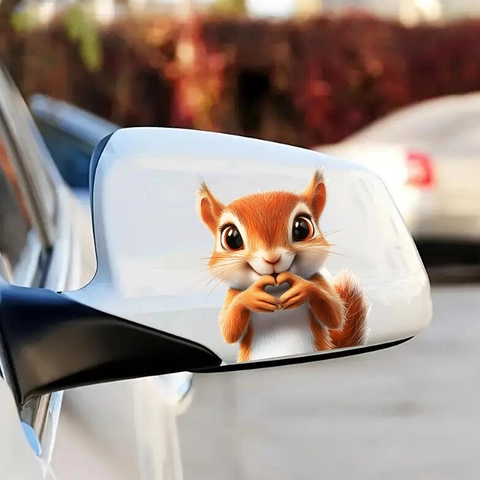 3D Cartoon Squirrel Heart Gesture Car Window Wall Sticker PVC Waterproof Decal For Vehicle Home Office Beautification Decor