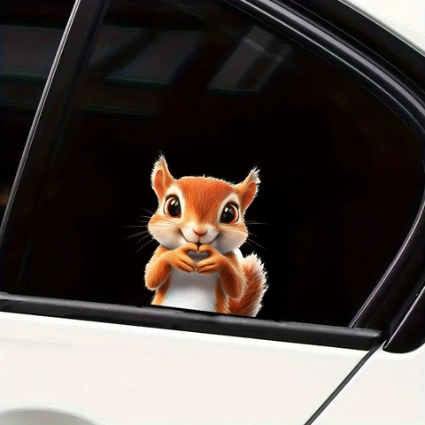 3D Cartoon Squirrel Heart Gesture Car Window Wall Sticker PVC Waterproof Decal For Vehicle Home Office Beautification Decor