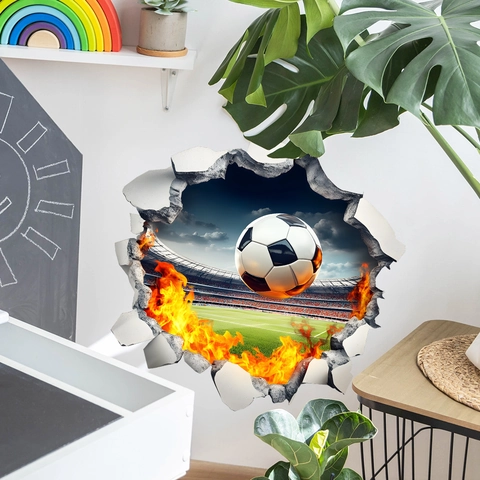 3D Flame Football Cracked Wall Sticker PVC Removable Creative Sports Theme Wall Decal For Boys Bedroom Living Room Home Decor