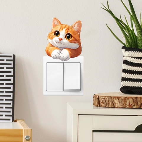 Süßer 3D Cartoon Katze Wandaufkleber PVC Abnehmbarer Schalteraufkleber Für Wohnzimmer Schlafzimmer Home Decoration Ästhetisches Wandbild