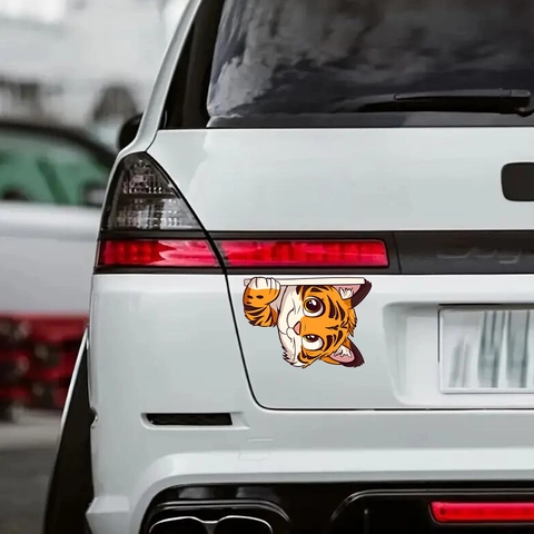 Cute Cartoon Tiger Peeking Car Sticker Waterproof PVC Animal Peeping Decal For Auto Window Laptop Home Decoration Tiger Self Adhesive Sticker
