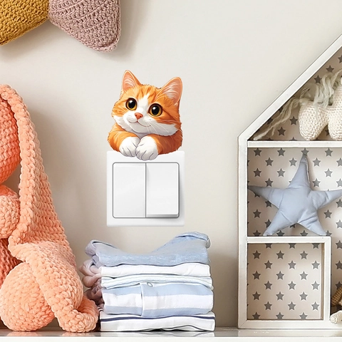 Süßer 3D Cartoon Katze Wandaufkleber PVC Abnehmbarer Schalteraufkleber Für Wohnzimmer Schlafzimmer Home Decoration Ästhetisches Wandbild