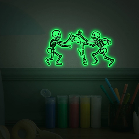 Leuchtende Skelett Wandaufkleber PVC Fluoreszierende Schalter Deko Abnehmbar Wandtattoo Für Halloween Zuhause Schlafzimmer Dekoration