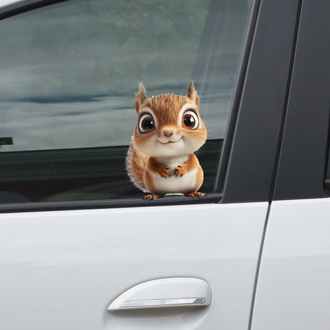 3D Cartoon Eichhörnchen Auto Fenster Aufkleber Süßes Tier PVC Dekal Selbstklebend UV Druck Wanddeko Für Badezimmer Fahrzeug Glas