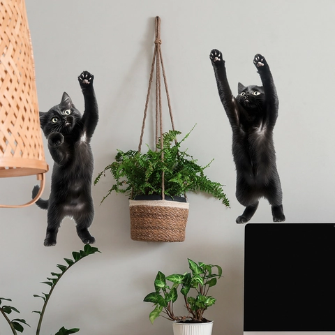 Realistic Black Cat Stickers Set PVC Waterproof Removable Wall Decals For Fridge Window Home Decor Modern Kitchen Sticker