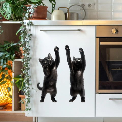 Realistic Black Cat Stickers Set PVC Waterproof Removable Wall Decals For Fridge Window Home Decor Modern Kitchen Sticker