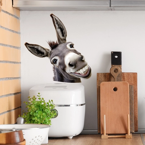 Funny 3D Donkey Head PVC Wall Sticker Peeking Animal Window Decal Humorous Waterproof Home Decor For Bedroom Bathroom