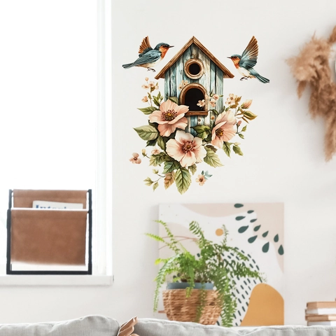 Adesivi Murali Dipinti a Mano Fiori Uccelli Gabbia PVC Decalcomanie Decorative Per Camera da Letto Soggiorno Casa Decorazione