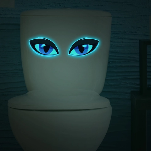 Luminous Glow In The Dark Blue Eyes Toilet Sticker Creative PVC Cartoon Bathroom Wall Sticker Home Decor Decal