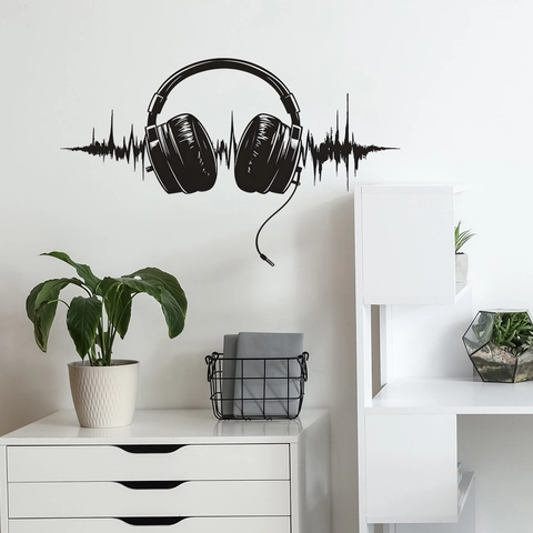 Creative Headphones Soundwave Wall Sticker Modern PVC Music Art Decal For Studio Living Room Bedroom Background Home Decor