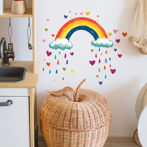 Creative Rainbow Cloud Heart Wall Stickers PVC Waterproof Decorative Decals For Kids Room Nursery Bedroom Home Wall Art