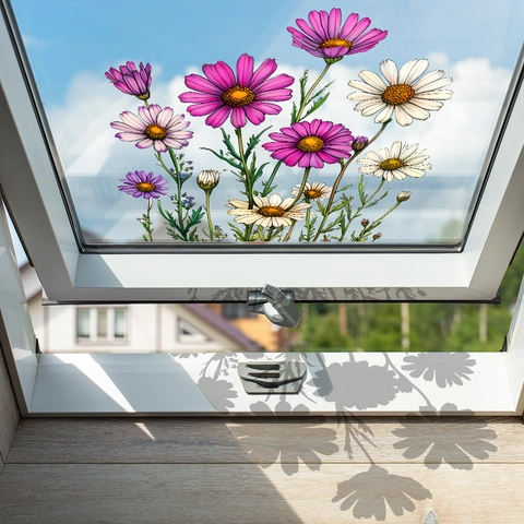 Colorful Flower Window Decal PVC Waterproof Wall Sticker For Home Balcony Glass Decoration Aesthetic Daisy Floral Mural