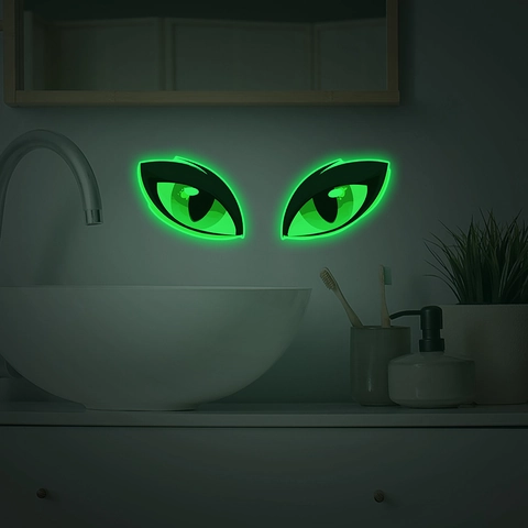 Adesivo per Gabinetto Occhi Verdi Fluorescenti Occhi di Mostro Luminosi Decalcomania da Muro per Bagno PVC Impermeabile DIY