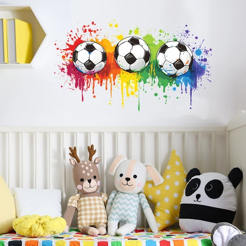Creatieve Kleurrijke Spat Voetbal Muursticker PVC Artistieke Voetbal Muurschildering Voor Kinderkamer Woonkamer Huis Decoratie
