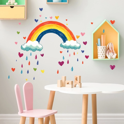 Creative Rainbow Cloud Heart Wall Stickers PVC Waterproof Decorative Decals For Kids Room Nursery Bedroom Home Wall Art