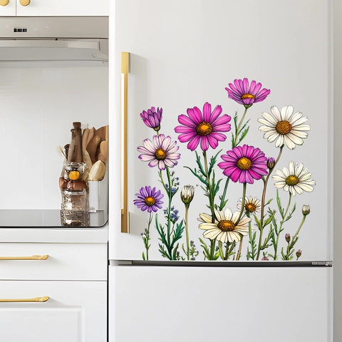 Colorful Flower Window Decal PVC Waterproof Wall Sticker For Home Balcony Glass Decoration Aesthetic Daisy Floral Mural