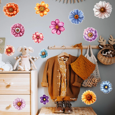Calcomanías de Pared de Flores en Acuarela Pegatinas de Pared de Flores Coloridas Para Dormitorio Sala Armario PVC Arte