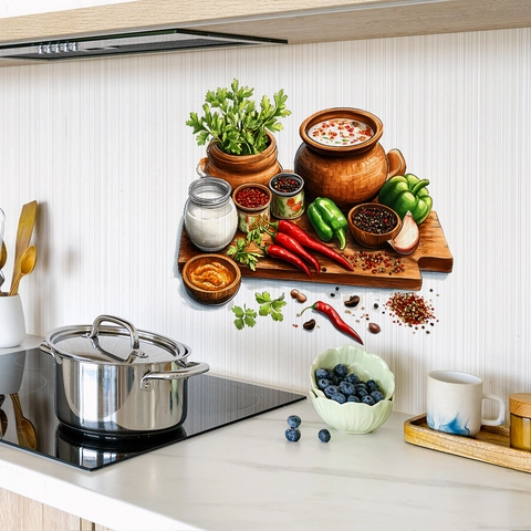 Kitchen Wall Stickers PVC Removable Vegetable Spice Pot Decorative Decal Self Adhesive Modern Home Decor For Dining Room