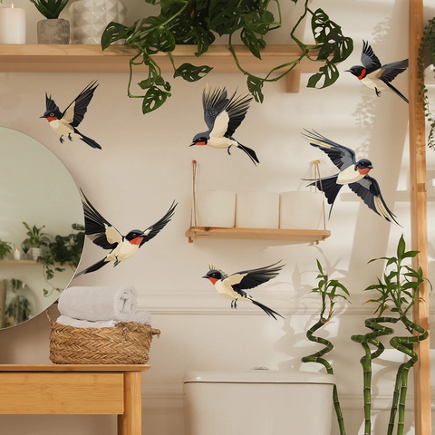 Moderne Minimalistische Realistische Vogel Muurstickers PVC Geschilderde Zwaluw Decals Voor Slaapkamer Woonkamer Huis Achtergrond Decoratie