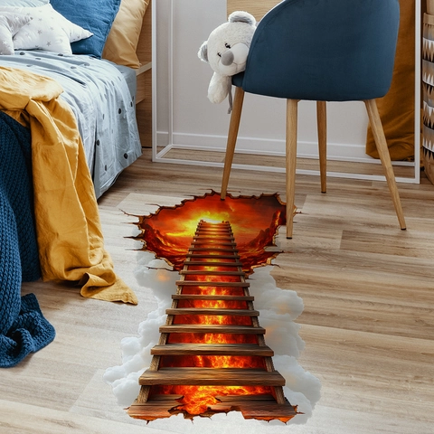 3D Realistic Lava Broken Wall Sticker Removable PVC Flame Ladder Wall Decal For Bedroom Living Room Home Decoration