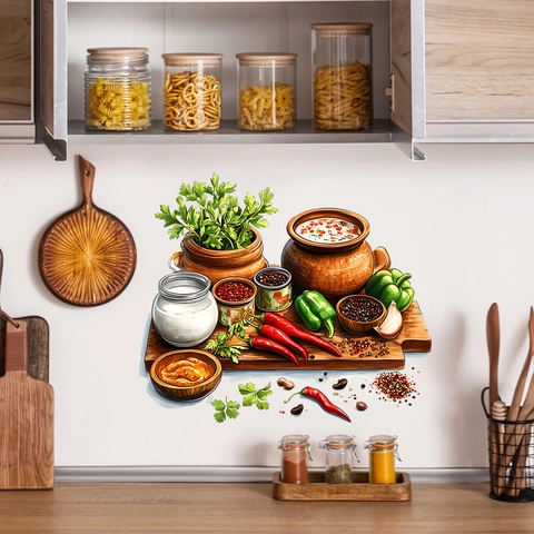 Kitchen Wall Stickers PVC Removable Vegetable Spice Pot Decorative Decal Self Adhesive Modern Home Decor For Dining Room