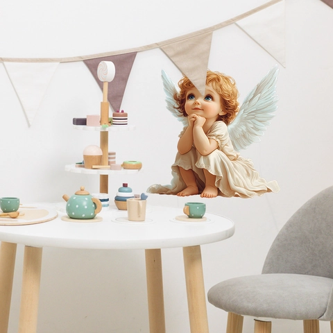 Simpatico Adesivo da Parete con Ali di Angelo in PVC Autoadesivo Rimovibile per Cameretta Bambini Camera da Letto Soggiorno Casa