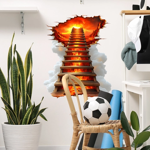 3D Realistic Lava Broken Wall Sticker Removable PVC Flame Ladder Wall Decal For Bedroom Living Room Home Decoration