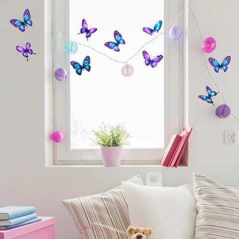 3D Butterfly Wall Stickers PVC Gradient Blue Purple DIY Self Adhesive Butterfly Decals For Living Room Bedroom Home Decor