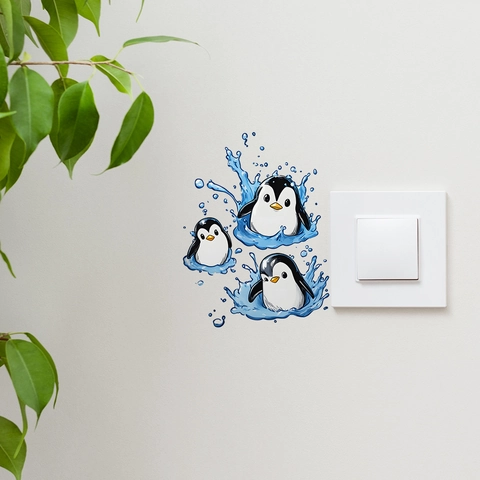 Cute Cartoon Penguin Water Splash Wall Stickers For Bedroom Living Room PVC Decorative Switch Stickers Home Background Decor