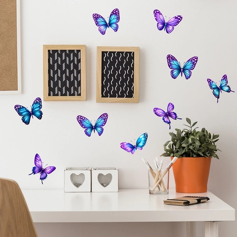 3D Butterfly Wall Stickers PVC Gradient Blue Purple DIY Self Adhesive Butterfly Decals For Living Room Bedroom Home Decor