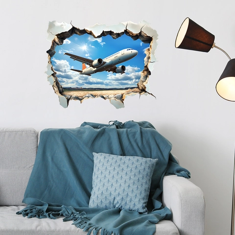 Kreative 3D Gebrochene Wand Flugzeug Himmel Wandtattoo PVC Abnehmbarer Aufkleber Für Wohnzimmer Schlafzimmer Home Dekoration