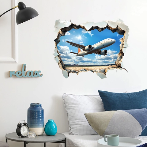 Kreative 3D Gebrochene Wand Flugzeug Himmel Wandtattoo PVC Abnehmbarer Aufkleber Für Wohnzimmer Schlafzimmer Home Dekoration