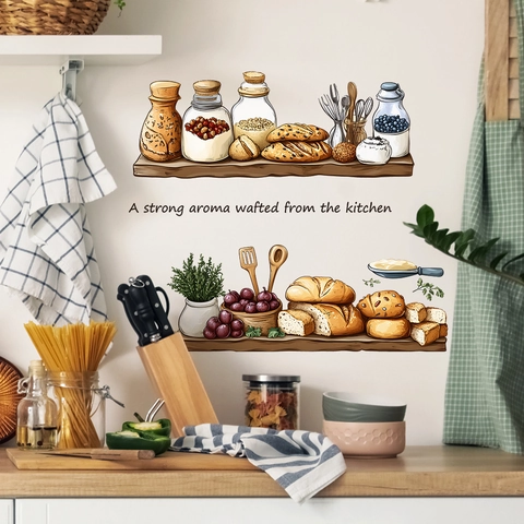 Hand Painted Bread Fruit Food Kitchen Wall Sticker PVC Self Adhesive Decorative Wall Decal For Home Dining Room Decor