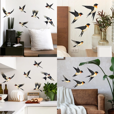 Moderne Minimalistische Realistische Vogel Muurstickers PVC Geschilderde Zwaluw Decals Voor Slaapkamer Woonkamer Huis Achtergrond Decoratie