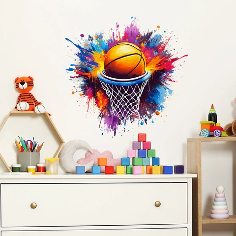 Modernes Kreatives Buntes Farbspritzer Basketball Wandtattoo Sport Kunst Dekor PVC Wasserdichtes Wandbild Für Schlafzimmer Wohnzimmer