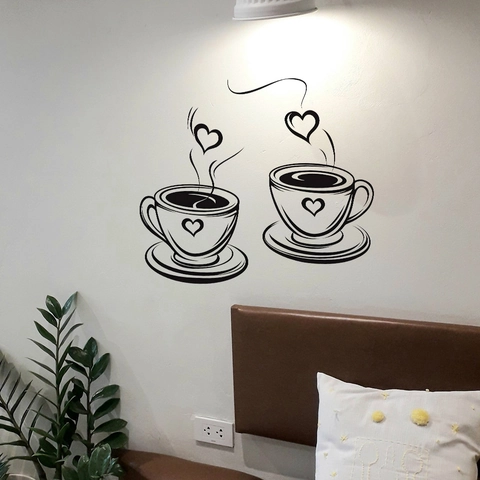 Minimalist Coffee Cup Heart Wall Sticker PVC Self Adhesive DIY Decal For Cafe Kitchen Dining Room Restaurant Home Decor Art