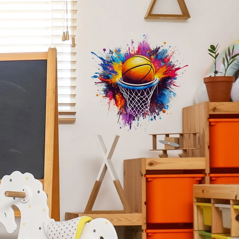 Modernes Kreatives Buntes Farbspritzer Basketball Wandtattoo Sport Kunst Dekor PVC Wasserdichtes Wandbild Für Schlafzimmer Wohnzimmer