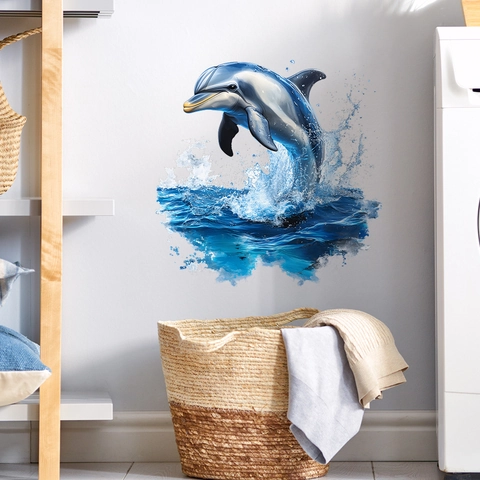 Dolphin Ocean Theme Wall Sticker Waterproof PVC Decal For Bathroom Living Room Sea World Removable Home Decor Decoration