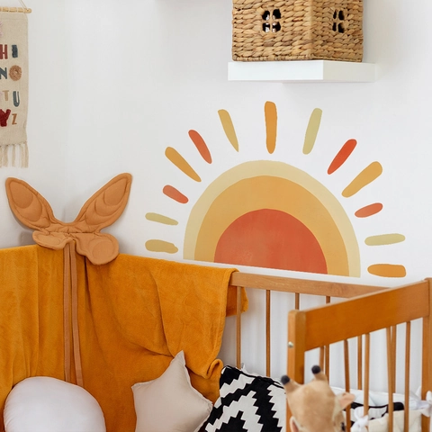 Bohemien Sonne Regenbogen Wandaufkleber PVC Selbstklebend Warme Töne Dekoratives Wandtattoo Für Kinderzimmer Schlafzimmer Wohnzimmer