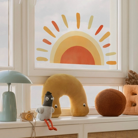 Bohemien Sonne Regenbogen Wandaufkleber PVC Selbstklebend Warme Töne Dekoratives Wandtattoo Für Kinderzimmer Schlafzimmer Wohnzimmer