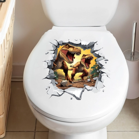 3D Gebroken Muur Dinosaurus Toiletsticker Waterdicht PVC Badkamersticker Creatieve Huisdecoratie Zelfklevende Muurschildering
