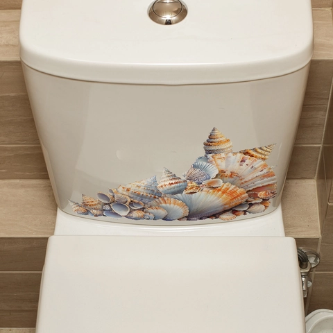 Pegatina de Inodoro con Diseño de Conchas Marinas en 3D de PVC Removible Impermeable Calcomanía de Baño Decoración Pared