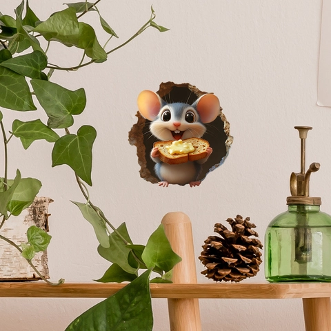 3D Muursticker Muizenhol Realistische Glurende Muis Dieren Muurstickers Voor Huis Keuken Plinten Hoek Decoratie