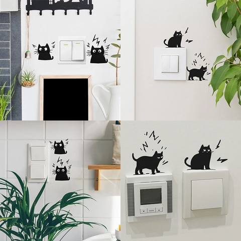 Cartoon Schwarze Katze Schalter Wandaufkleber Abnehmbare PVC Tier Silhouette Abziehbilder Für Wohnzimmer Schlafzimmer Home Dekoration