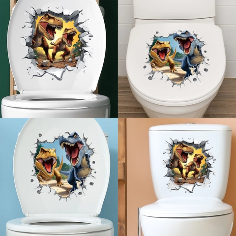 3D Gebroken Muur Dinosaurus Toiletsticker Waterdicht PVC Badkamersticker Creatieve Huisdecoratie Zelfklevende Muurschildering