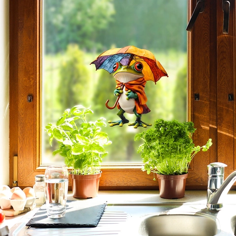 3D Creatieve Kikker Venstersticker Statisch Hechtend PVC Glas Decor Voor Huis Keuken Schattig Dier Met Paraplu Verwijderbaar