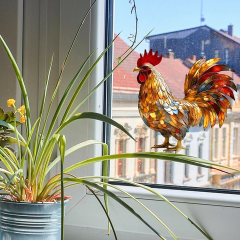 Haan Glas-in-lood Look Venstersticker Statisch Hechtend PVC Voor Keuken Balkon Pastorale Decoratieve Privacyfolie